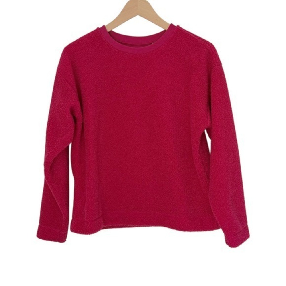 LOFT Fuzzy Teddy Fleece Pullover Sweatshirt Crewneck Hot Pink Size Small